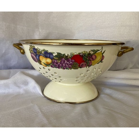 Cornucopia Enamel and Brass Collonder - Picture 3 of 8